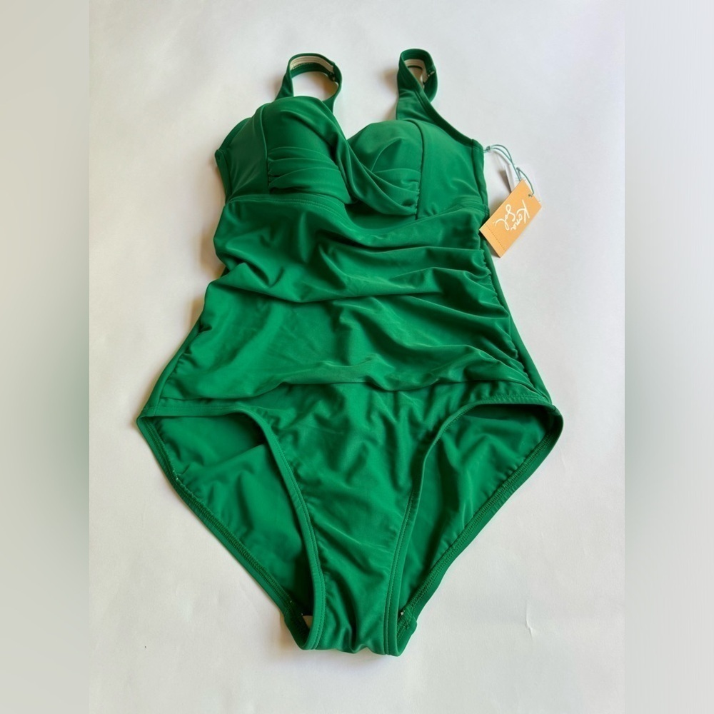Kona Sol Women's One Piece Swimsuit Green Ruched Small Padded Push Up NW…